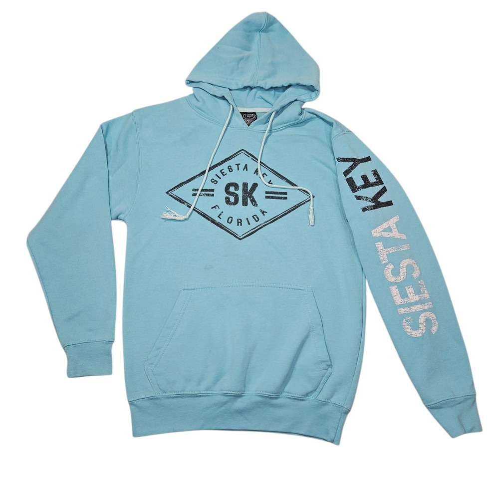 Salt Creek VTG Siesta Key Florida Souvenir Hoodie Light Blue Sz S